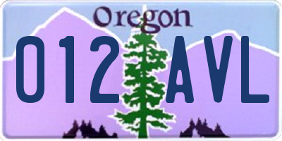 OR license plate 012AVL