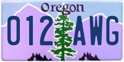 OR license plate 012AWG