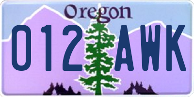 OR license plate 012AWK