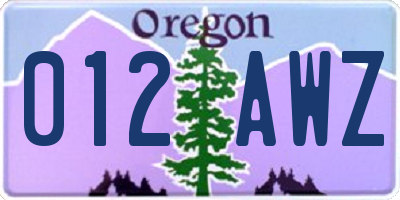 OR license plate 012AWZ