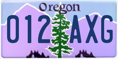 OR license plate 012AXG
