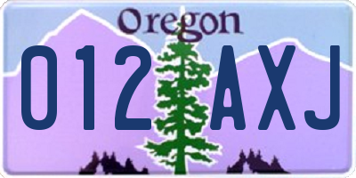 OR license plate 012AXJ