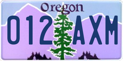 OR license plate 012AXM