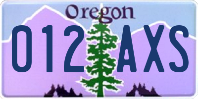OR license plate 012AXS