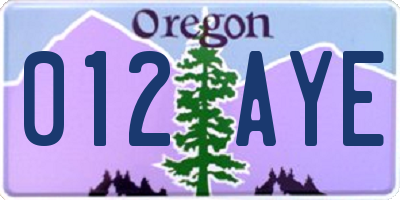 OR license plate 012AYE