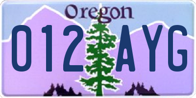OR license plate 012AYG