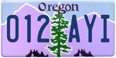 OR license plate 012AYI