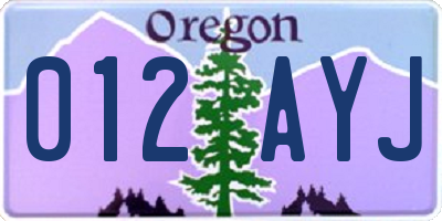 OR license plate 012AYJ