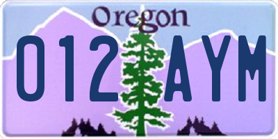 OR license plate 012AYM