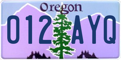 OR license plate 012AYQ