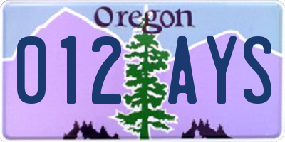 OR license plate 012AYS