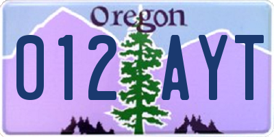 OR license plate 012AYT