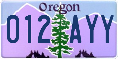 OR license plate 012AYY