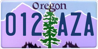 OR license plate 012AZA