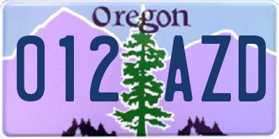 OR license plate 012AZD