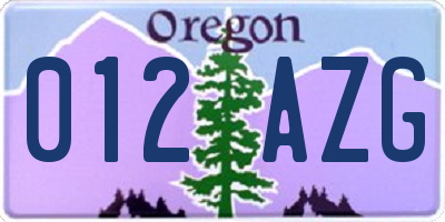 OR license plate 012AZG