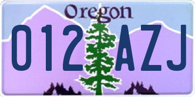 OR license plate 012AZJ