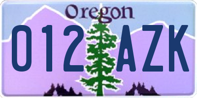 OR license plate 012AZK