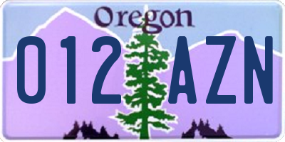 OR license plate 012AZN