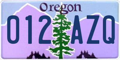 OR license plate 012AZQ
