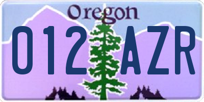 OR license plate 012AZR