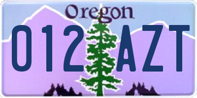 OR license plate 012AZT