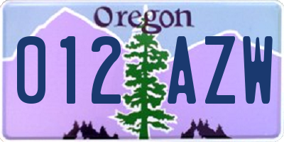 OR license plate 012AZW