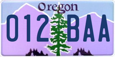 OR license plate 012BAA