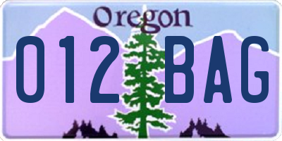 OR license plate 012BAG