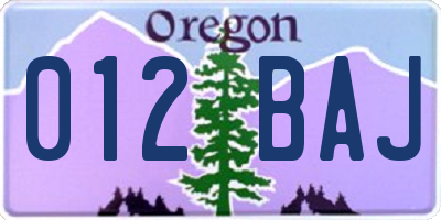 OR license plate 012BAJ