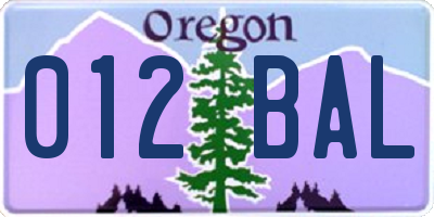 OR license plate 012BAL