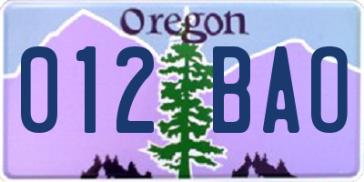 OR license plate 012BAO