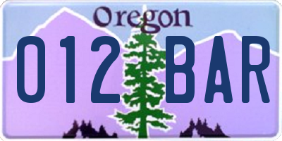 OR license plate 012BAR