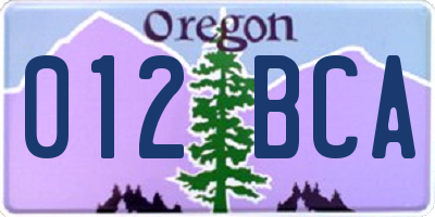 OR license plate 012BCA