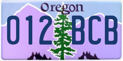 OR license plate 012BCB