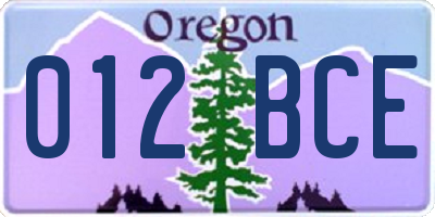 OR license plate 012BCE