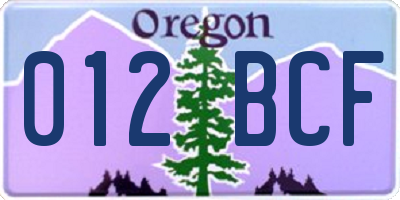 OR license plate 012BCF