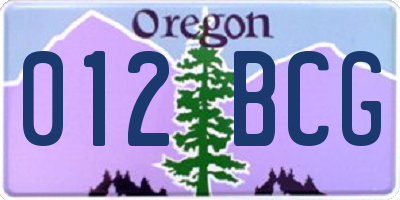 OR license plate 012BCG