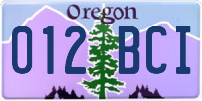OR license plate 012BCI