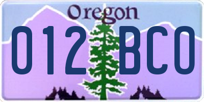 OR license plate 012BCO