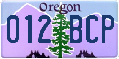 OR license plate 012BCP