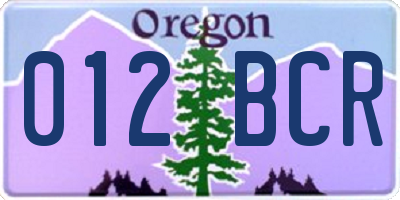 OR license plate 012BCR