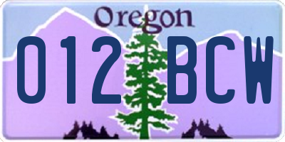 OR license plate 012BCW