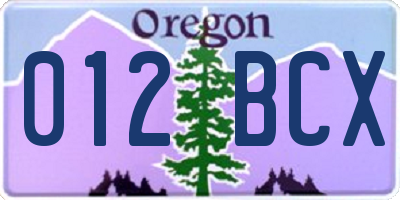 OR license plate 012BCX