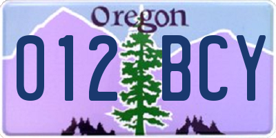 OR license plate 012BCY