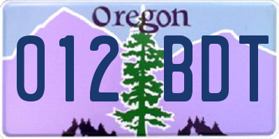 OR license plate 012BDT