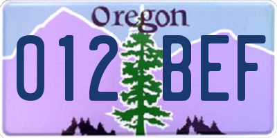 OR license plate 012BEF