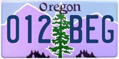 OR license plate 012BEG