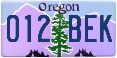 OR license plate 012BEK