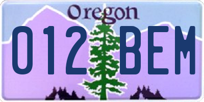 OR license plate 012BEM